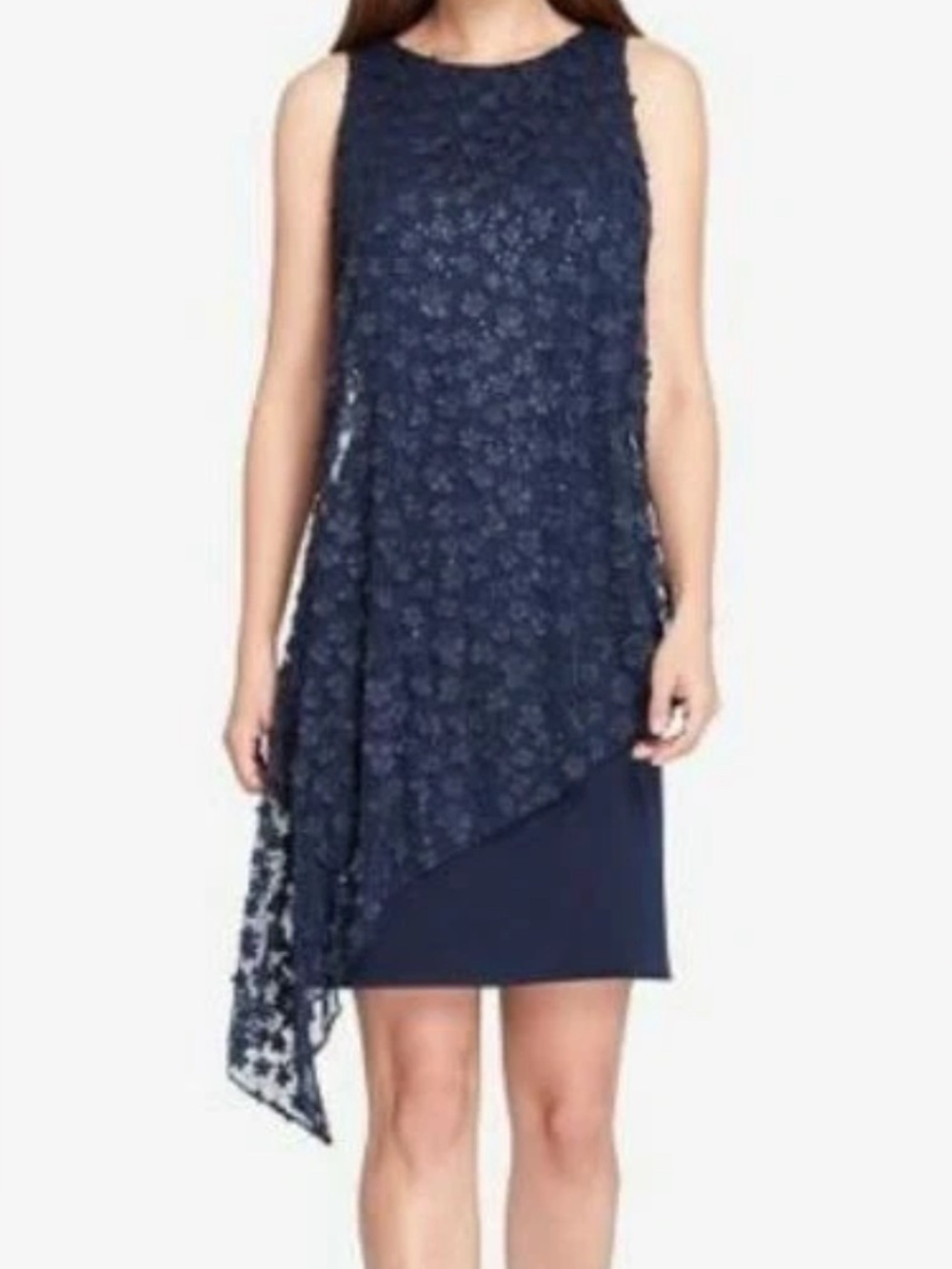 Tahari ASL Women’s Navy Floral Appliqué Sequin A-Line Dress Size 18W NWT